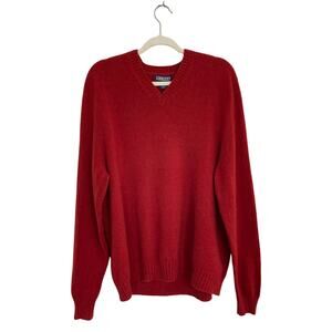 Vintage Rust Red Lands' End V Neck Lambswool Sweater